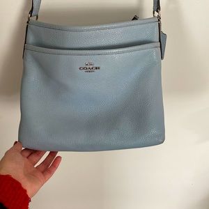 Blue leather coach crossover messenger bag